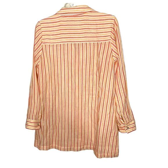 Soft Surroundings Orange Peach Stripe Escambia Gauze Button Up Side Slit Medium - Picture 5 of 10